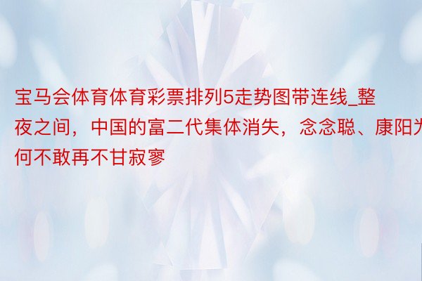 宝马会体育体育彩票排列5走势图带连线_整夜之间，中国的富二代集体消失，念念聪、康阳为何不敢再不甘寂寥