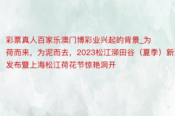 彩票真人百家乐澳门博彩业兴起的背景_为荷而来，为泥而去，2023松江泖田谷（夏季）新浜发布暨上海松江荷花节惊艳洞开