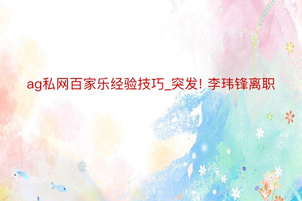 ag私网百家乐经验技巧_突发! 李玮锋离职