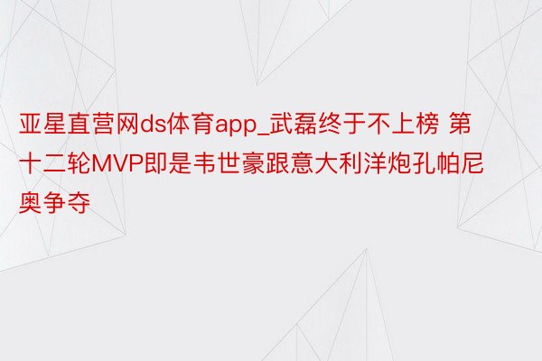 亚星直营网ds体育app_武磊终于不上榜 第十二轮MVP即是韦世豪跟意大利洋炮孔帕尼奥争夺